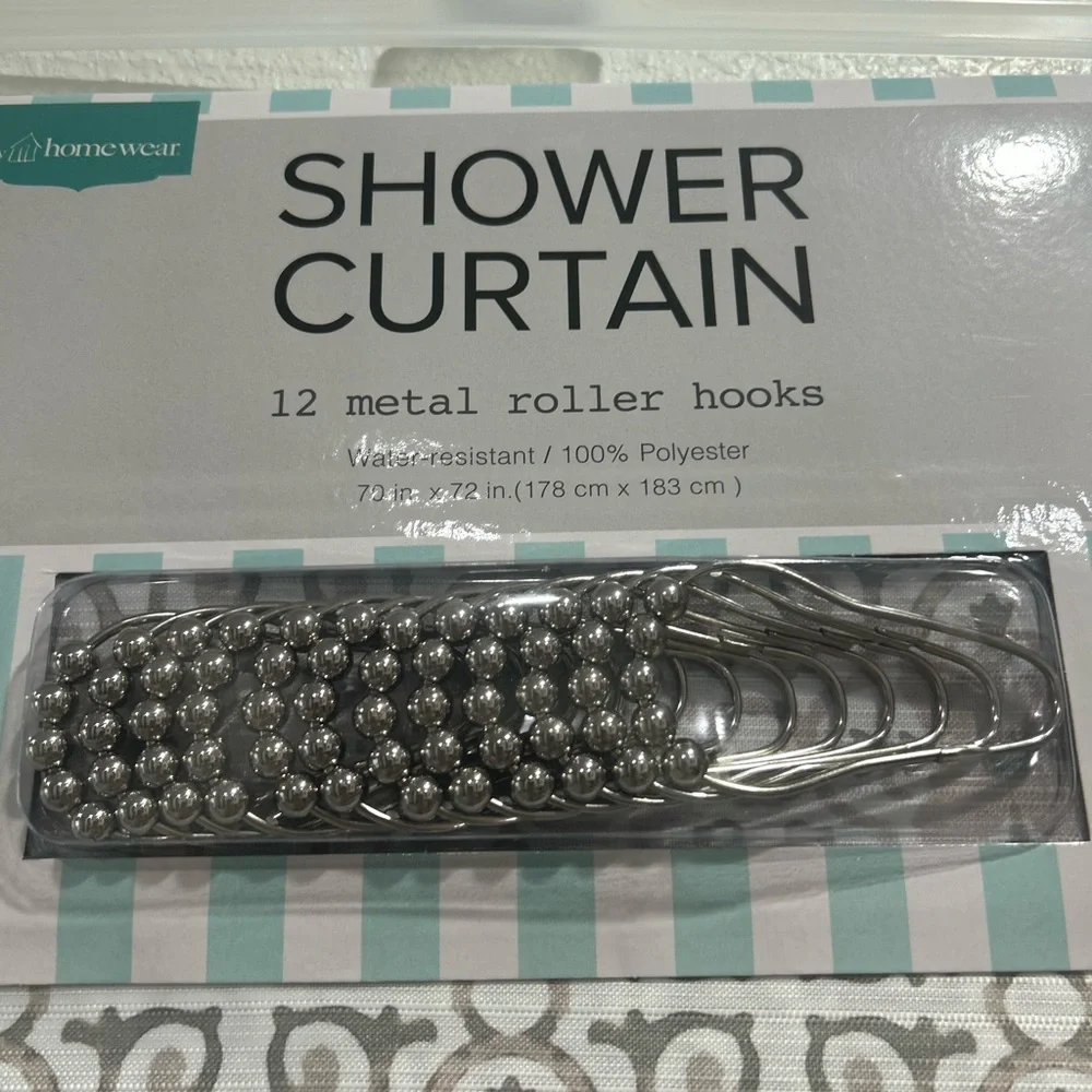 Homewear Jacquard Fabric Shower Curtain with 12 Hooks 70 x 72 in NEW
